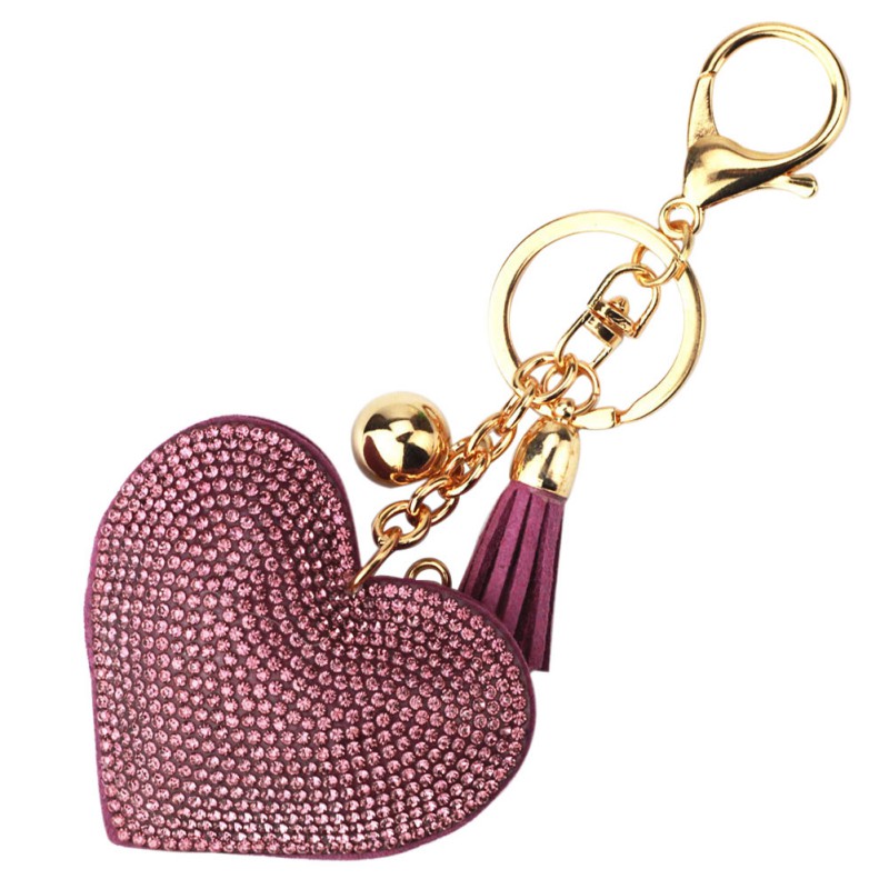 US Heart Shaped Crystal Keychain Rhinestone Keyring Charm Pendant Bag